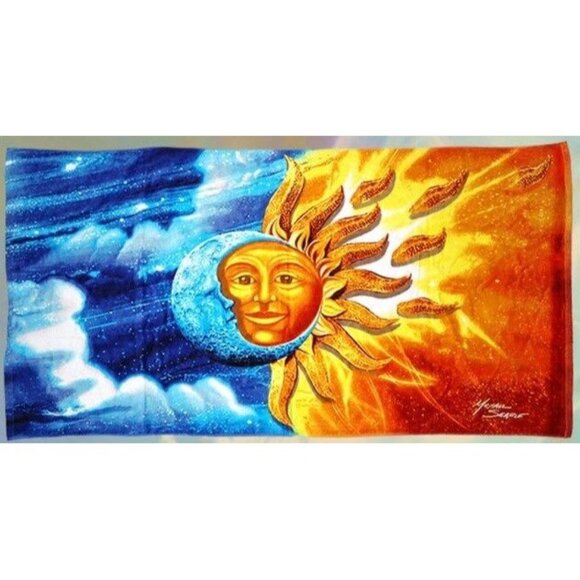 New Celestial Sun and Moon Pool Bath Beach Gift Large Towel 30x60 Stars Clouds - Picture 1 of 2